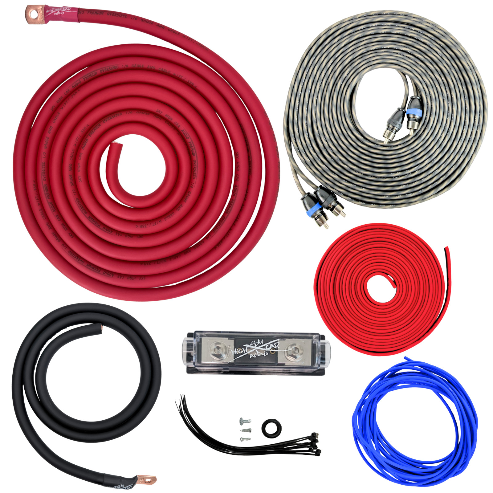 Sky High Car Audio 1/0 Gauge CCA Amp Wiring Kit Complete Install Multi Color
