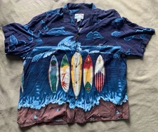 Paradise Found Hawaiian Shirt Surfboard Waves Mens Xl Blue Vintage
