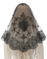 Mantilla Veils for Church Catholic, Triangle Black Seven Sorrows Sacred Heart...