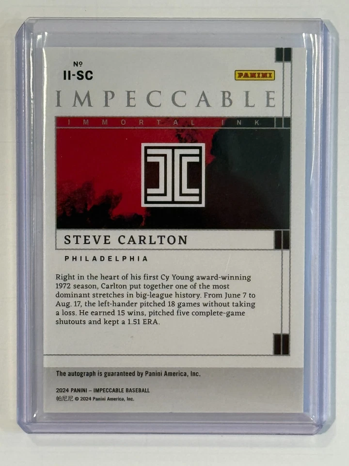 2024 Panini Impecable - Tinta Inmortal Steve Carlton #II-SC/35 (AU) Foto 2 de 2