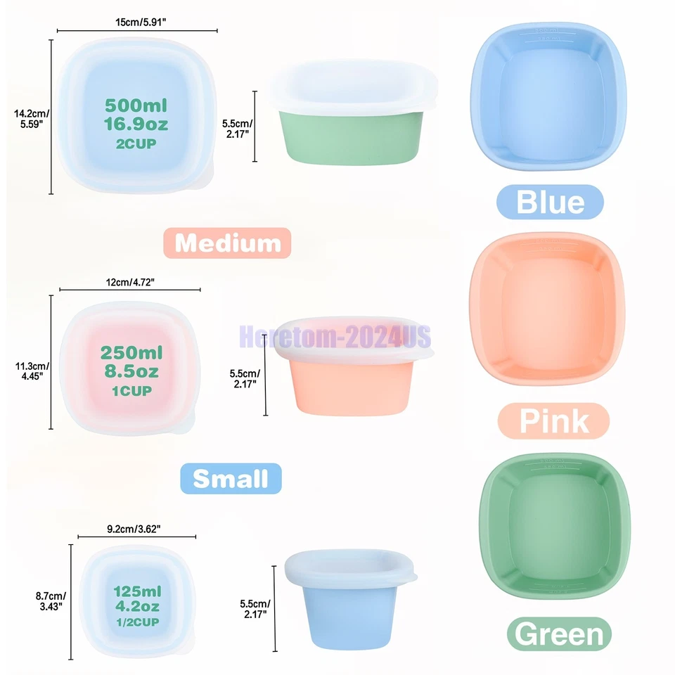 Nesting Silicone Food Storage Meal Prep Containers with Lids Reusable Bento Box - Image 2 of 4