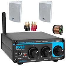 Pyle Class D 2-Channel Mini Home Receiver, 2x 4" 200W Speakers, Banana Plugs