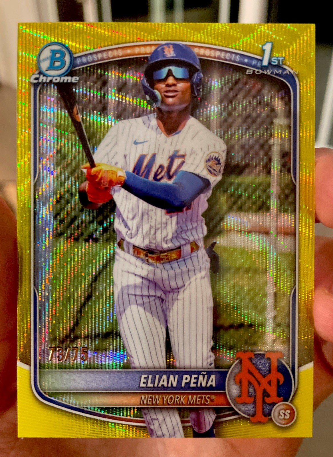 2025 Bowman Chrome Elian Pena 1st YELLOW REFRACTOR /75 Mets Top Prospect 🔥
