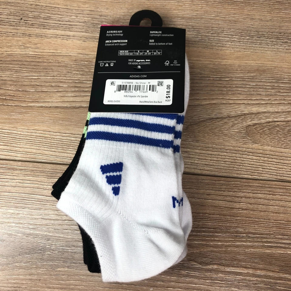 Adidas Superlite No Show Calcetines Niñas Talla 2Y-5Y Multicolor Pack de 6 Pares Negros Foto 2 de 3