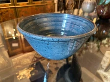 Jugtown Ware Blue Glazed Stoneware Bowl – North Carolina Pottery, 11" Round