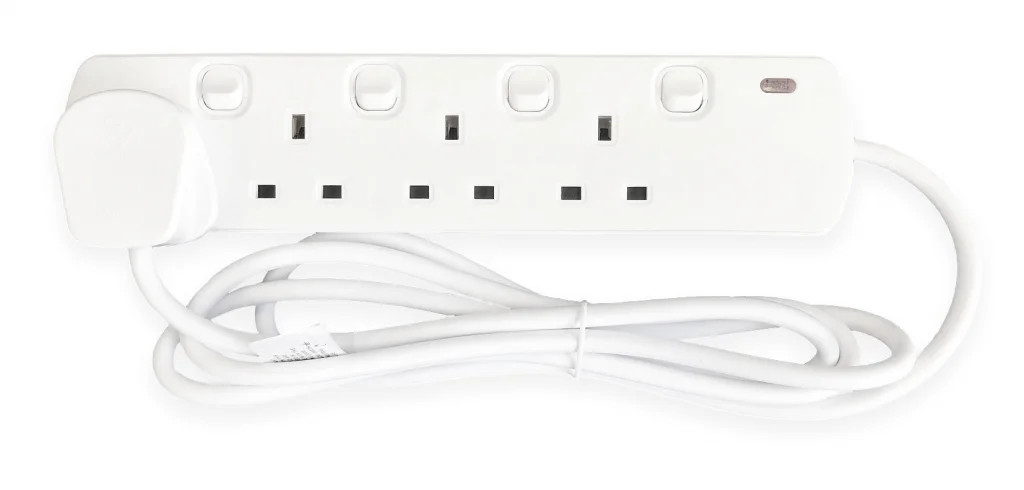 Mains Extension Leads Adaptors & Power Hub White 2m 4 Gang Extenison Lead Neon