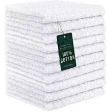 100 Cotton Washcloths 12x12 in, White 10 Pack 