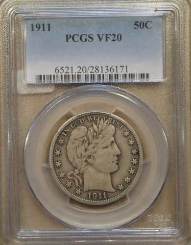 1911 Barber Half Dollar 50c PCGS Certified VF20 - Picture 3 of 4