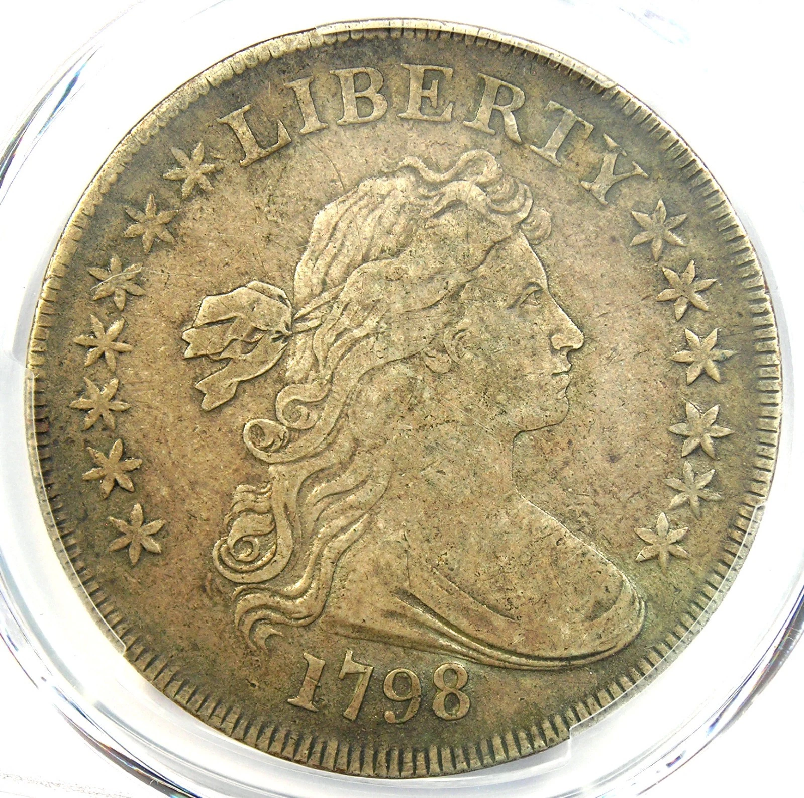 1798 SMALL Eagle Draped Bust Silver Dollar $1 Coin 13 Stars - PCGS VF Details