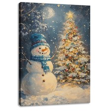 Christmas Tree Canvas Wall Art Winter Snowman Painting Poster Christmas Tree ...