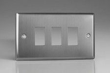 Modular Grid System Silver PowerGrid Plate Classic Brushed Steel 3-Gang Yoke