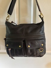 Fossil Brown Pebbled Shoulder/Crossbody Bag Zip Closure Adjustable Strap Pockets