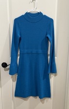 Ann Taylor Ribbed Sweater Dress Button Cuff Blue Size XS NWT