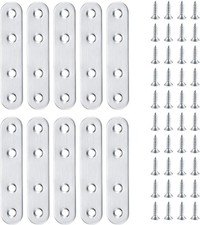 10Pcs Flat Straight Brace Brackets Set for Wood Fixing Mending Stainless Steel