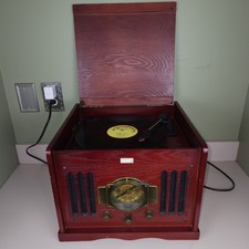 Leetac CD Radio AM/FM/ Record Player Beautiful Wood Cherry Finish MD  TAP-512