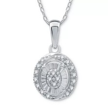 Macy&rsquo;s Sterling Silver Diamond Oval Cluster Pendant Necklace Only NWT