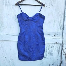 Vtg Gunne Sax Dress 11/12 Blue Jessica McClintock Bow Mini Brocade 80 90s 9 Prom