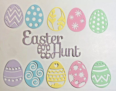 Easter Egg Hunt Title with 10 Intricate Eggs Die Cut Scrapbook Your Choice