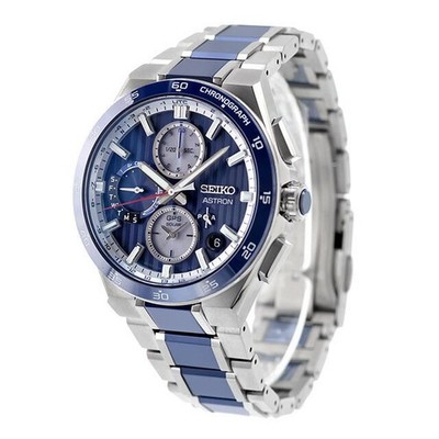 Seiko SBXC181 ASTRON NEXTER Analog Men's Watch Silver Blue Dual Time Chronograph