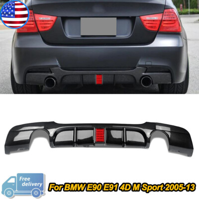 Carbon Color Rear Diffuser Lip w/ Light For BMW 3 Series E90 E91 M Sport 2005-13