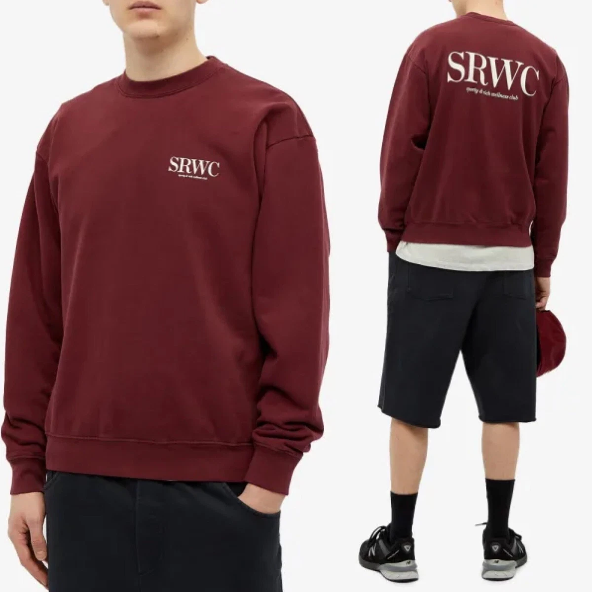 SPORTY & RICH UPPER EAST SIDE CREW SWEAT MERLOT & CREAM SIZE S