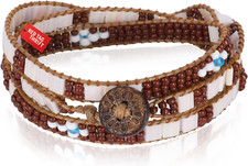 Boho Layered Leather Handmade Bracelet, Natural Stone Beaded 5 Wrap Bracelets fo