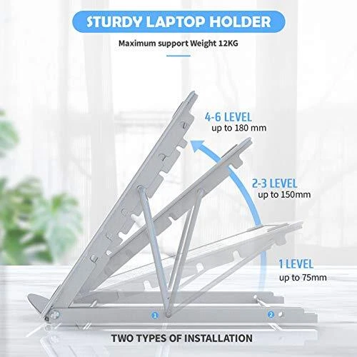 Foldable Silver Ventilated Laptop Stand Holder for Tablets & Laptops