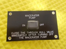 MACERATOR Pump Panel for Catalina Sailboat Marine 4.25" x 2.5" Blk/Wht PB4388