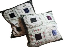 Vintage Throw Pillow Quilted Blues White Hand Stitched Floral Patch Granny Core