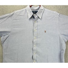 Ralph Lauren Dress Shirt Mens 18 36-37 Blue Classic Flesh Color Pony Button Down