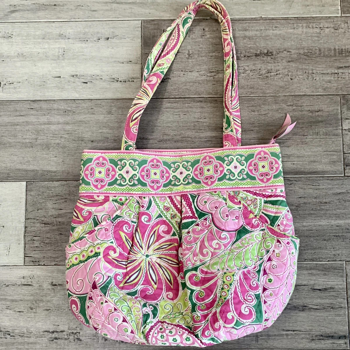 VINTAGE VERA BRADLEY Quilted Floral Pink Petal Bucket Tote Bag Purse RETIRED