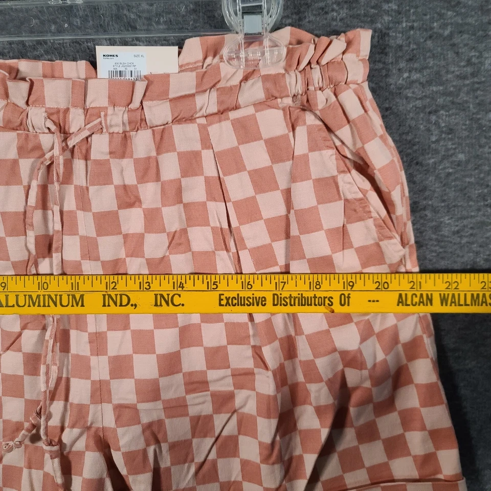 SO Utility Corto Tiro Alto Calce Relajado Golpes Mujer XL Corbata Cintura Cuadros Patrón Foto 2 de 4