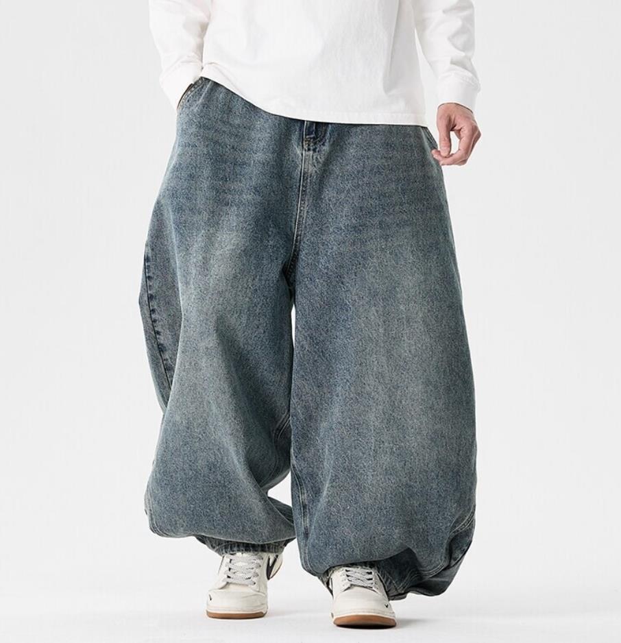 Men's Loose Fit Baggy Denim Black Blue Jeans Wide Leg Casual Pants