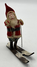 Fabric 3 1/2" Skiing Santa Claus Celluloid Face Japan Figure Vintage Antique