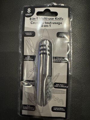 New in Box 8-in-1 Multiuse Pocket Knife - Silver/Grey!