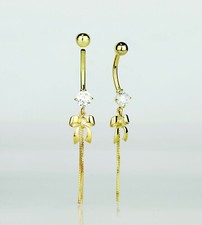  14k Yellow or White Gold Belly Button Dangle  Bow Tie Barbel Bar Ring