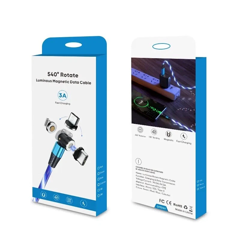 3 in 1 Magnetic LED Charging USB Cable Charger 2.4A Phone Type-C Micro USB IOS - Image 2 of 4