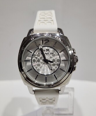 Coach Women Signature BOYFRIEND White Logo Rubber Strap Watch 34mm