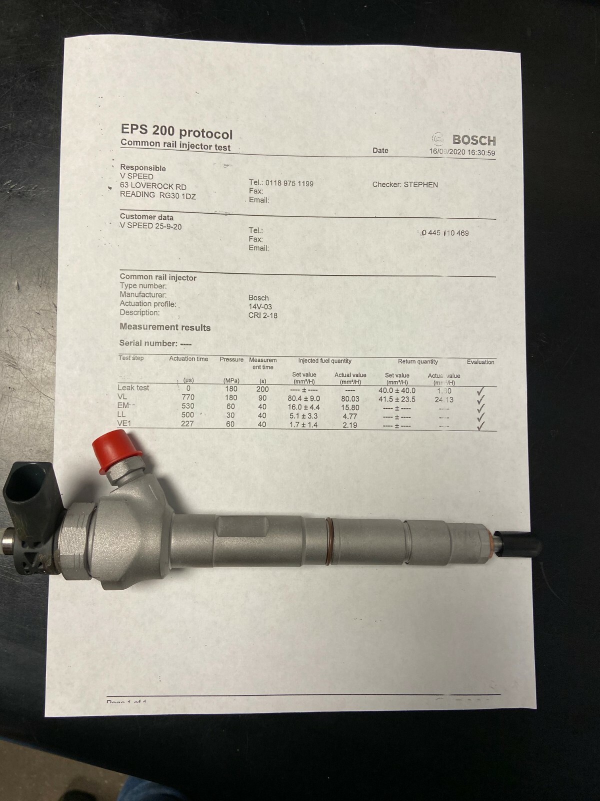 0445110469 Injector with test sheet compatible with VW,Audi, Skoda 