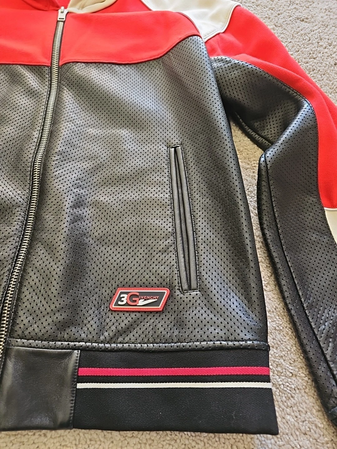 Autentica giacca con cappuccio uomo Givenchy colorblock pelle traforata taglia XL