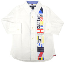 Tommy Hilfiger Kids Boys Long Sleeve Button Up Shirt, White, Sz XXS 2-3, 9709-1