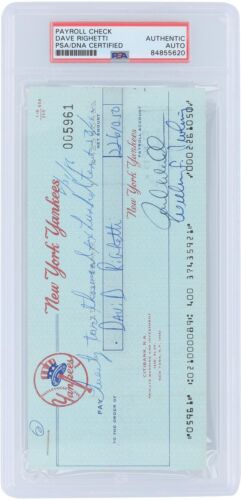 Dave Righetti New York Yankees Signed Check from August 31, 1986 - PSA 84855620 - Picture 1 of 2