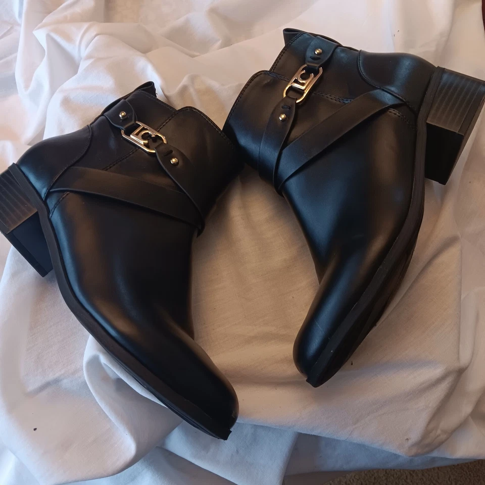 Botines negros para mujer Liz Claiborne talla 7,5. Detalle de correa cremallera lateral interior. Foto 2 de 4
