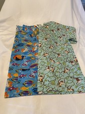 Preowned Tafford Women  s Scrub Tops, Aquarium  Monkey Print, Med, sold as set