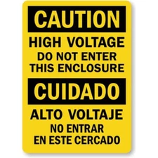 Bilingual High Voltage Caution Aluminum Weatherproof 8" x 12" Sign