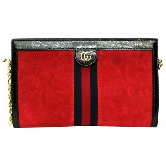 Sac bandoulière chaîne en daim rouge Gucci Ophidia