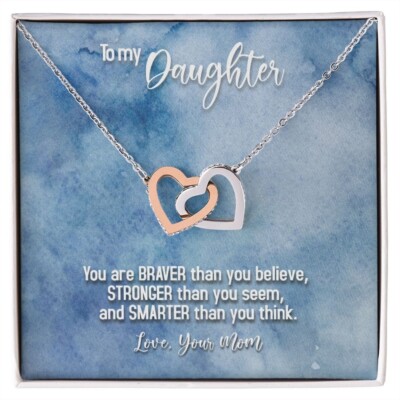 Interlink Herz HALSKETTE Modeschmuck Geschenk für TOCHTER von Mama mit Kette
