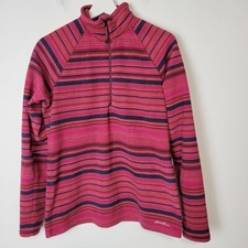 Eddie Bauer Size M Women's 1/4 Zip Striped Pullover Fleece Sweatshirt Purple
