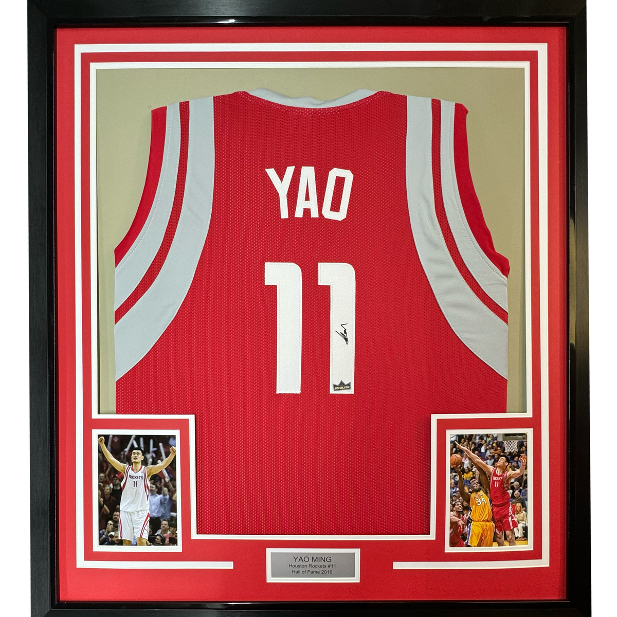 Framed Facsimile Autographed Yao Ming 33x42 Red Reprint Laser Auto