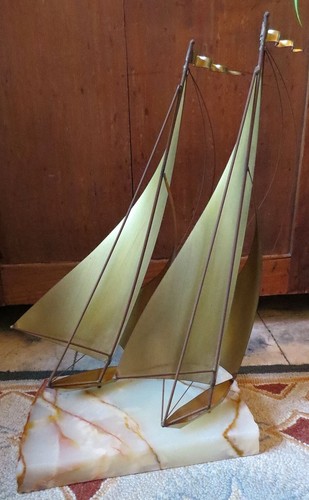 Messing auf Quarz Doppelsegelboot Skulptur von DeMott - Bild 7 von 10